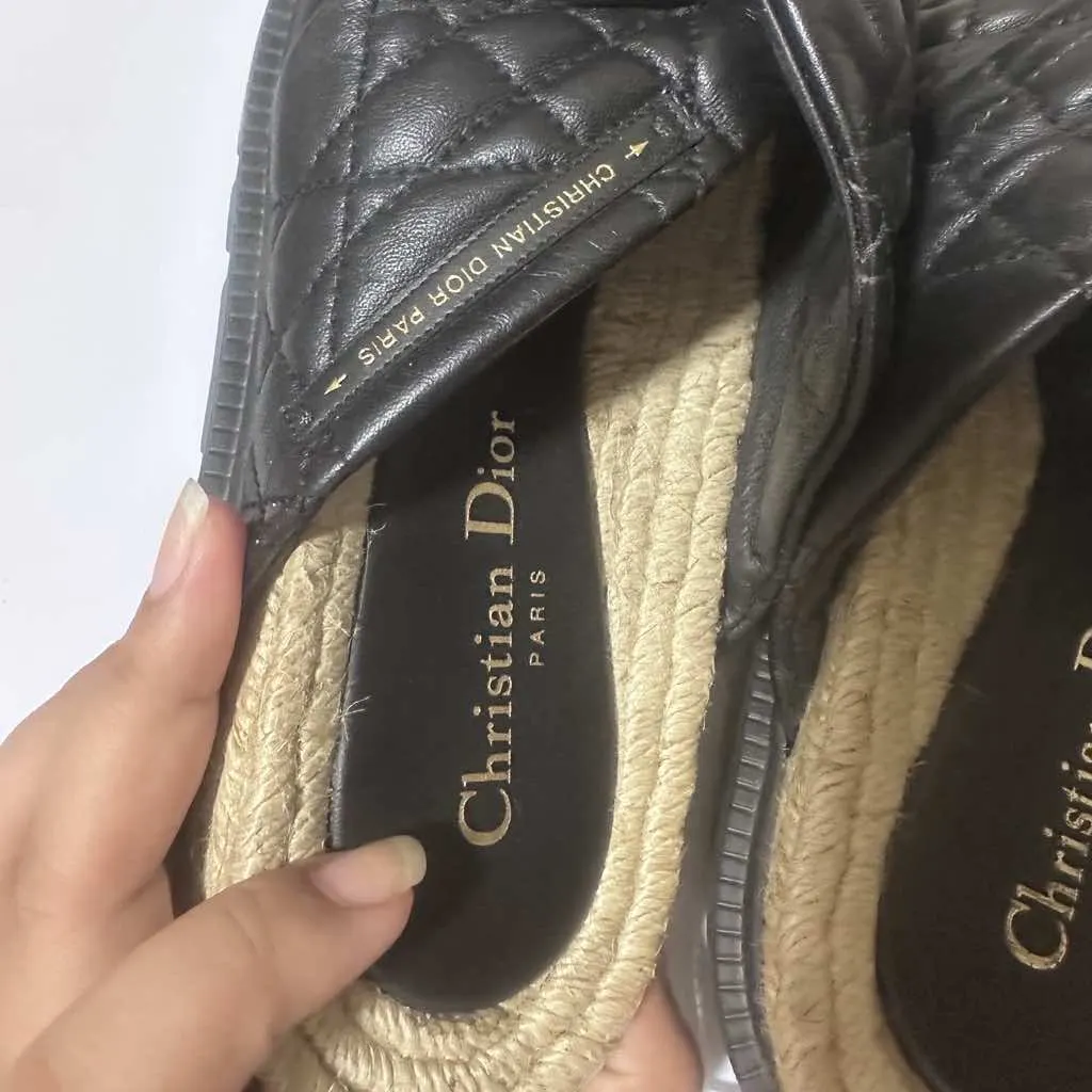 Dior Cannage Dtwist Sandals Black Leather Good - Model View