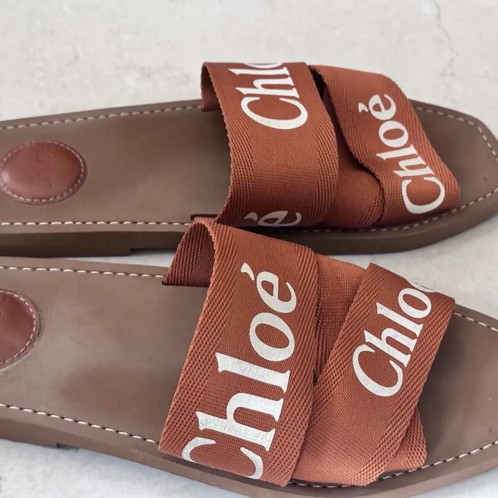 Chloé Woody Flat Slides 40 Brown Canvas Good - Inside View