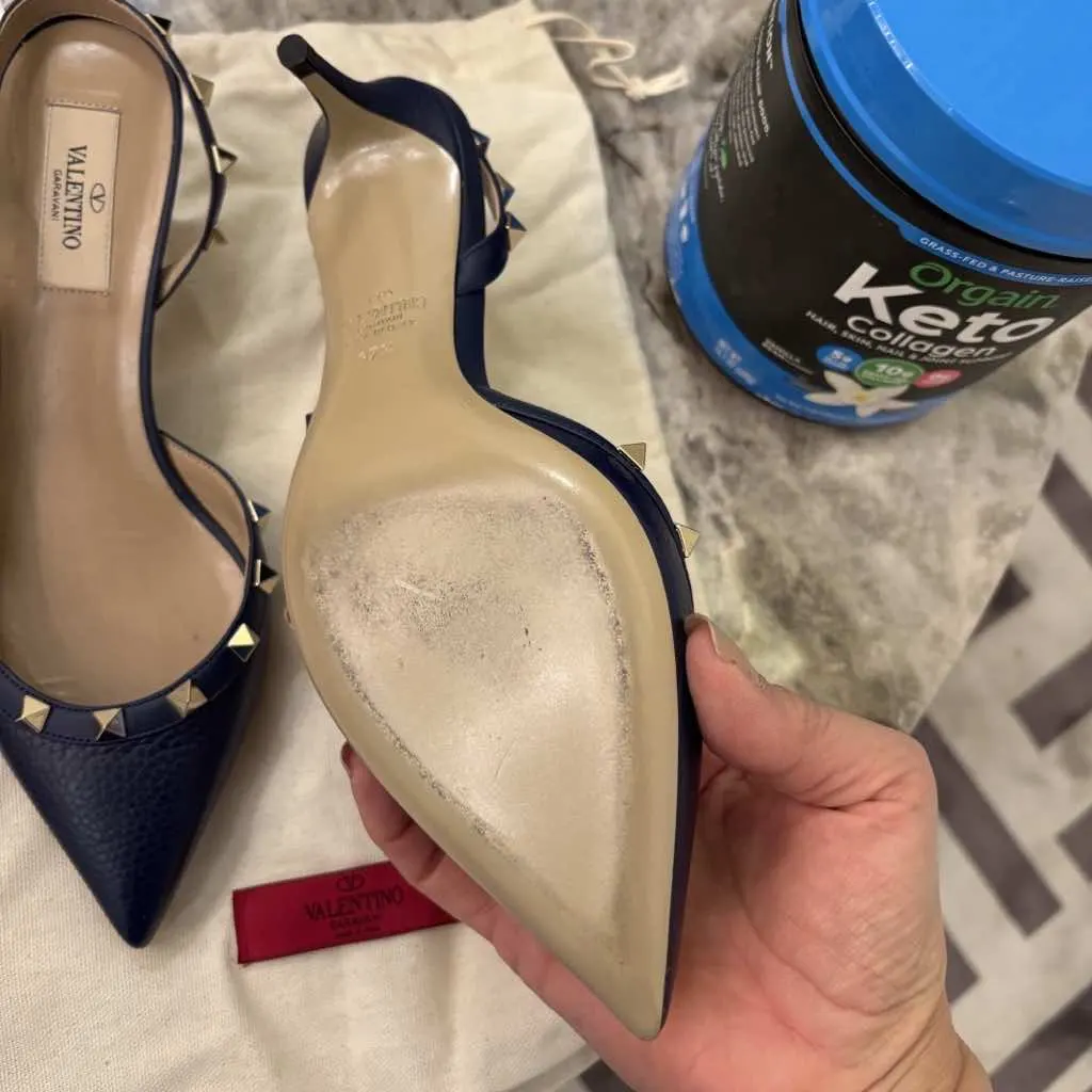 Valentino Kitten Heels Slingback Blue Leather Very good - Model View