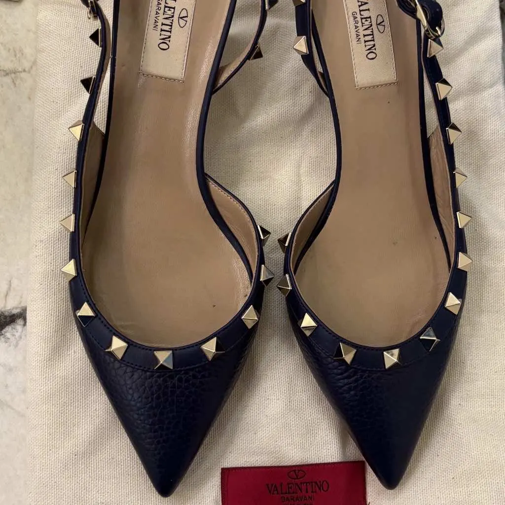 Valentino Kitten Heels Slingback Blue Leather Very good - Box View