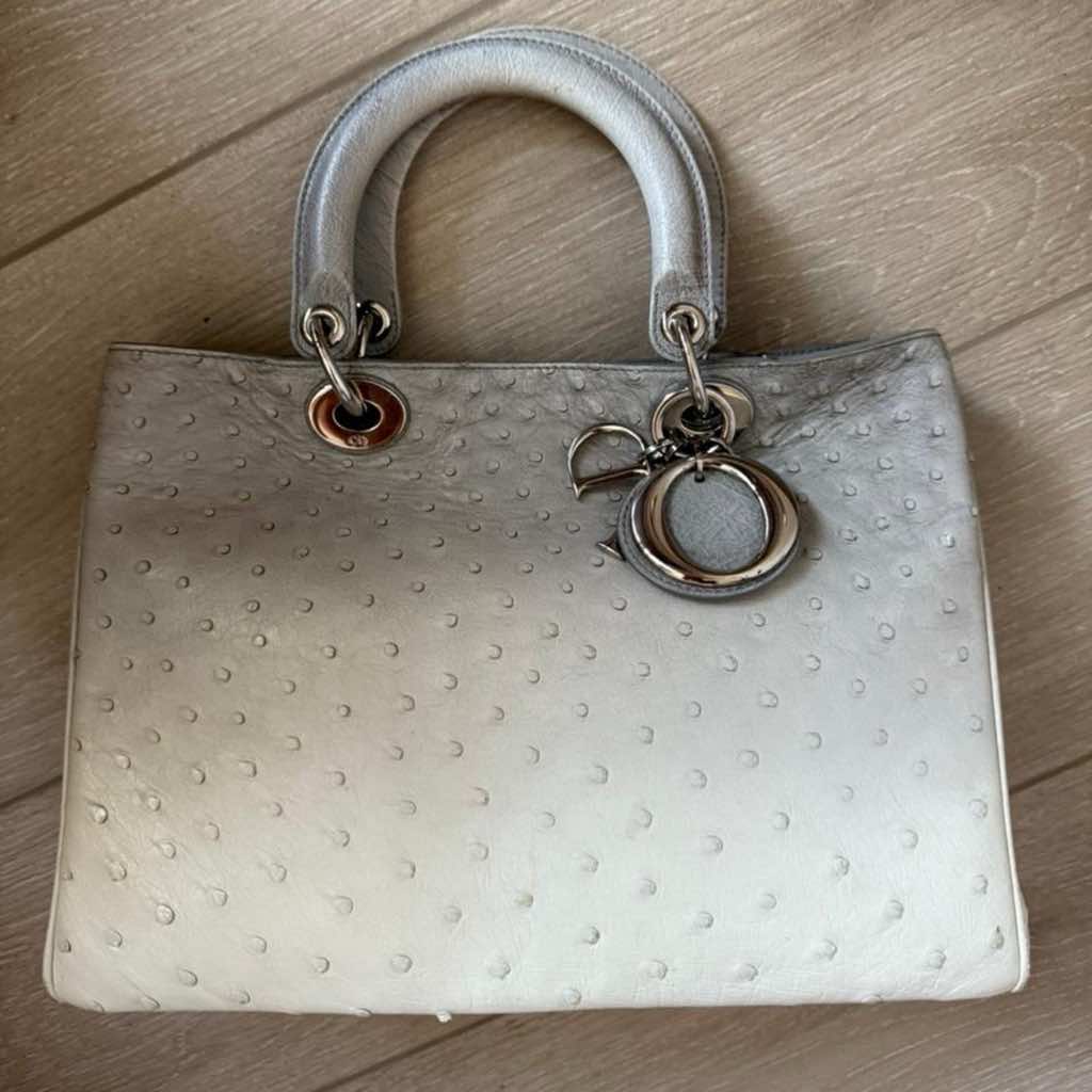 Christian Dior White And Gray Ostrich - Side view