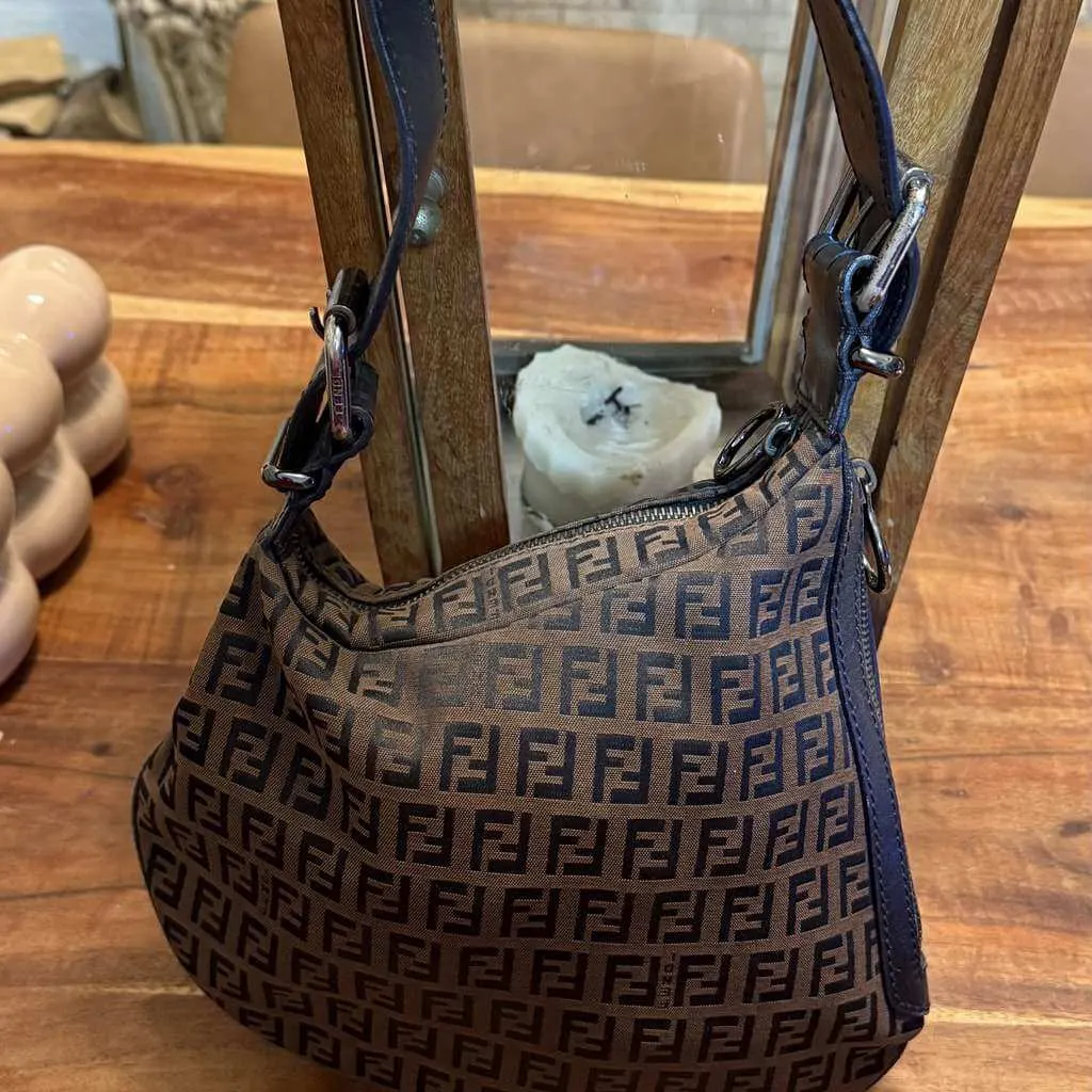 Fendi Oyster Bag Grey Canvas Good - Back View