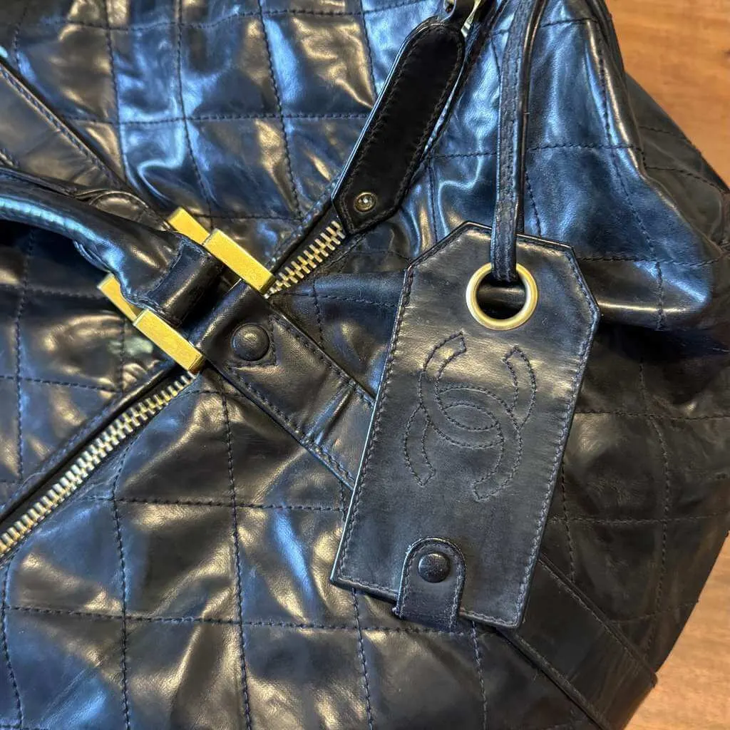 Chanel Unisex Travel Bag Black Leather Good - Inside View