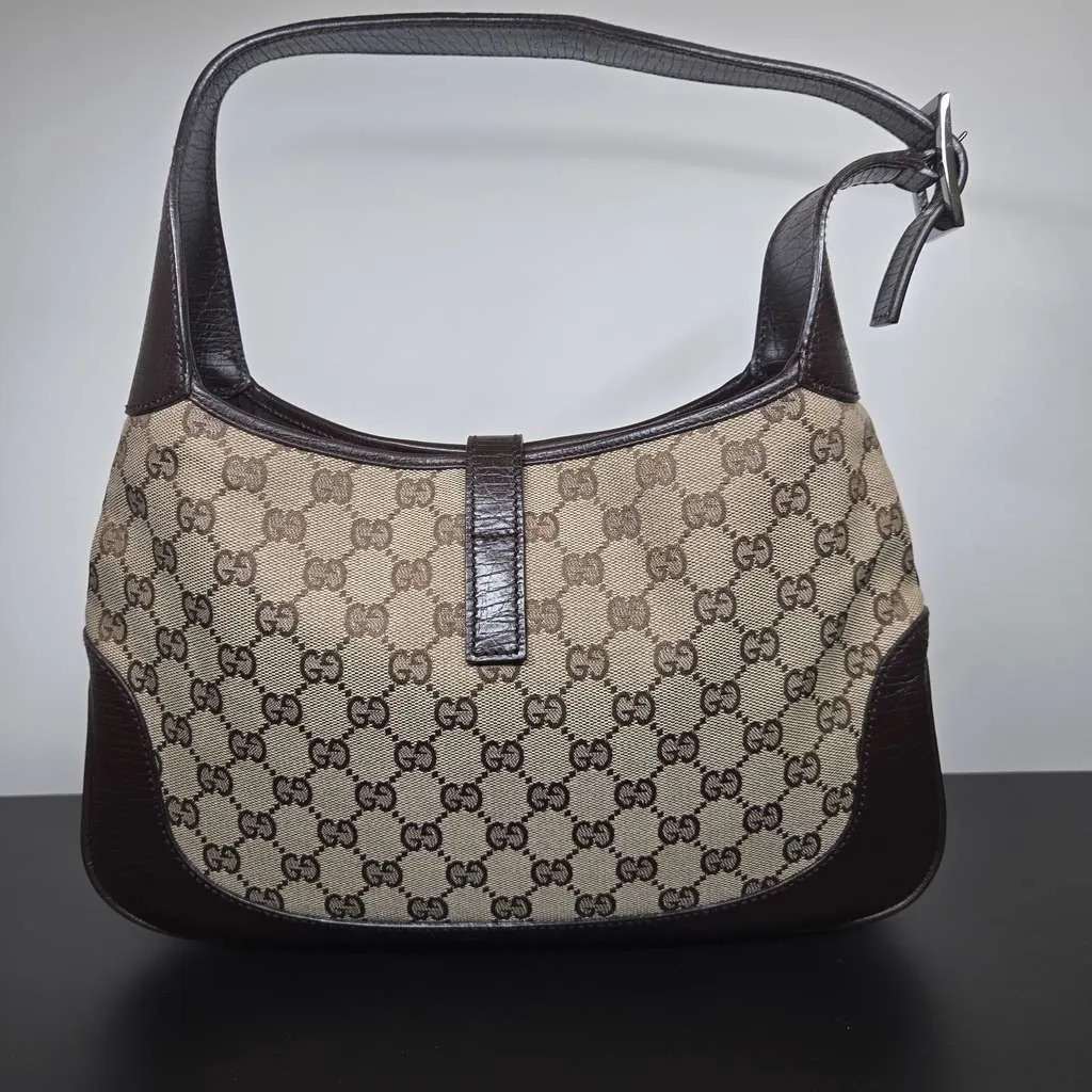 Gucci Jackie Black Canvas Leather Good - Back View