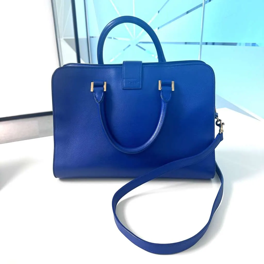 Saint Laurent Medium Cabas Bag Blue Leather Good - Back View