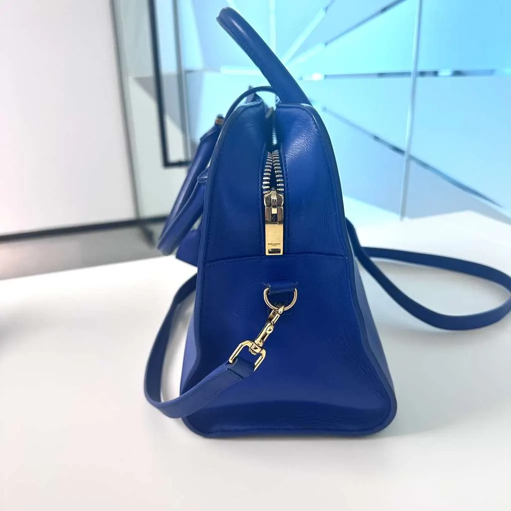 Saint Laurent Medium Cabas Bag Blue Leather Good - Inside View