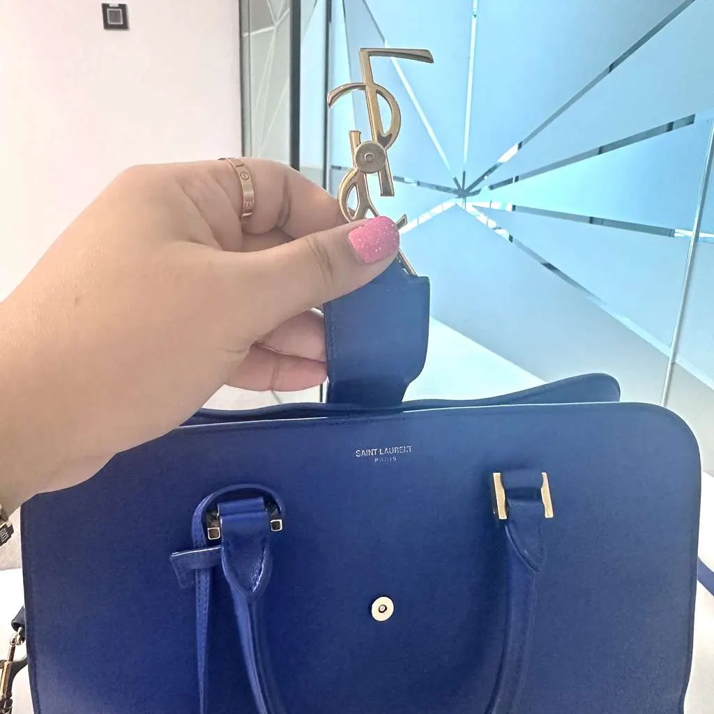 Saint Laurent Medium Cabas Bag Blue Leather Good - Box View