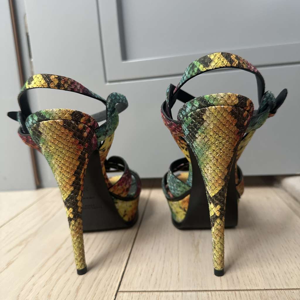 Saint Laurent Tribute Multicolor Python Sandals - Back view