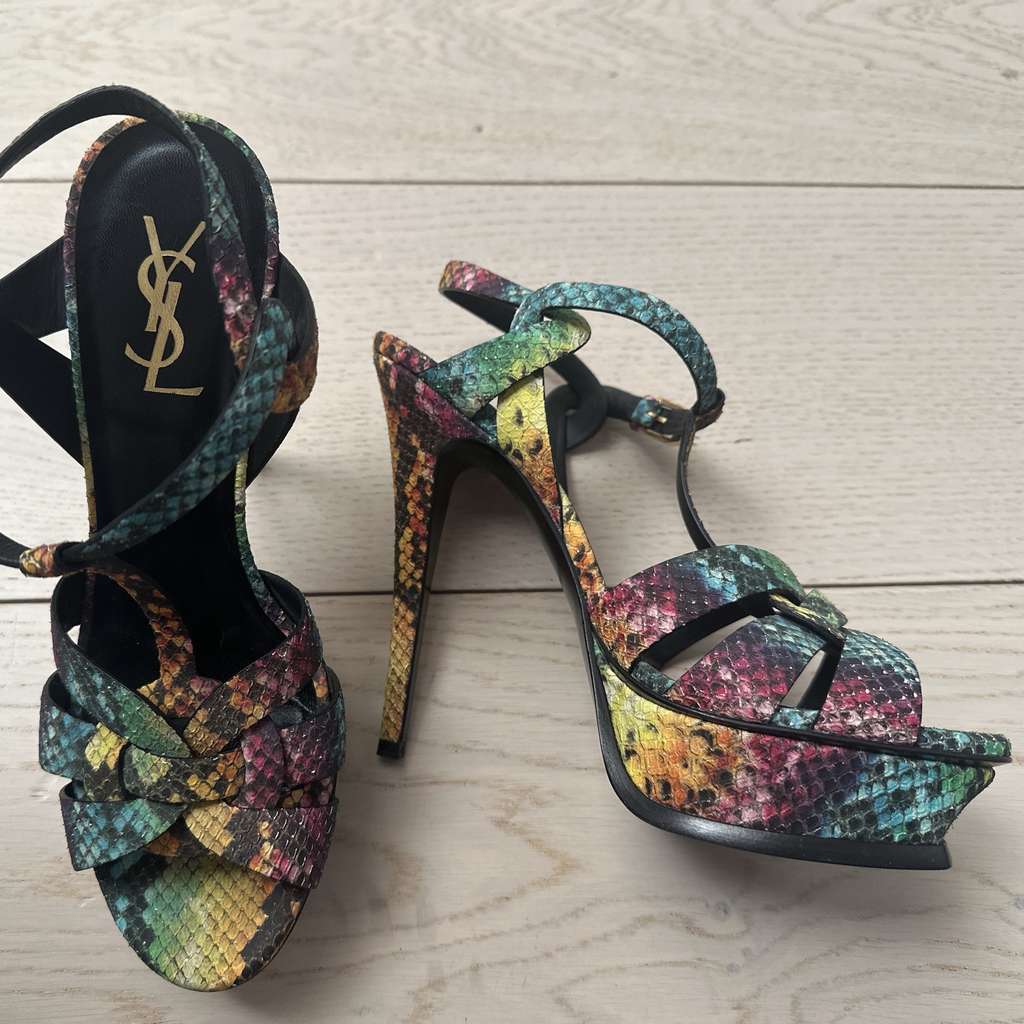 Saint Laurent Tribute Multicolor Python Sandals - Side view