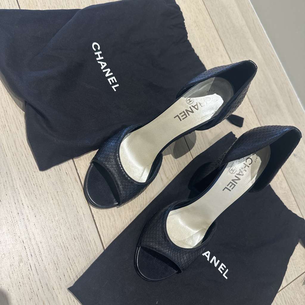 Chanel Black Python Chanel Heels - Side view