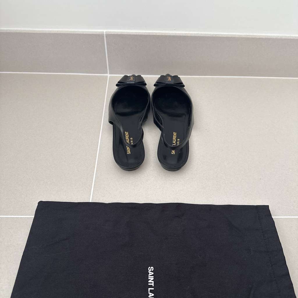 Saint Laurent Black Bow Logo Flats - Back view