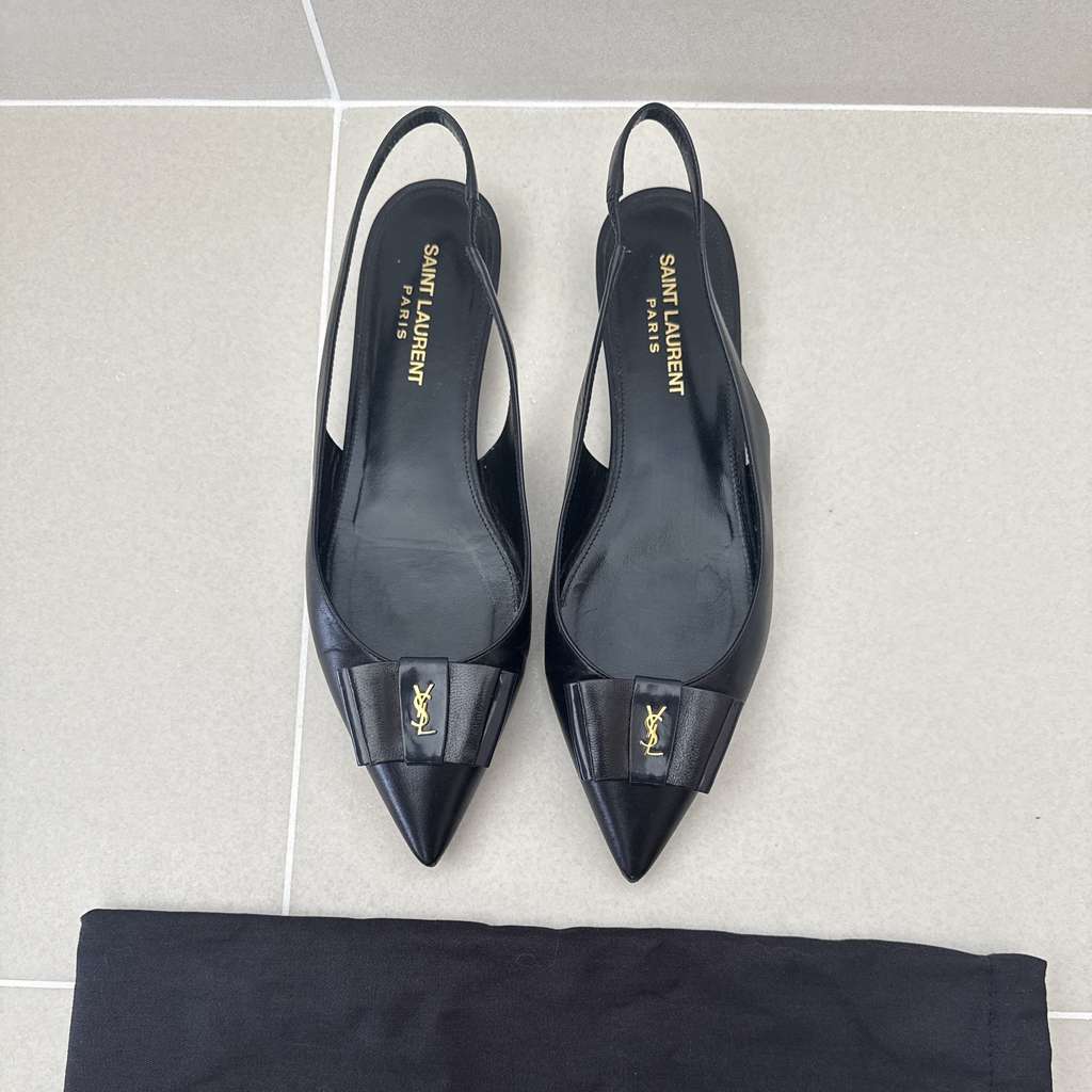 Saint Laurent Black Bow Logo Flats - Image 6