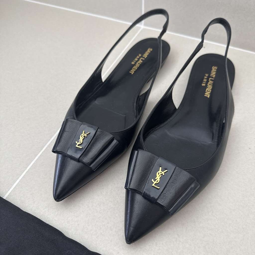 Saint Laurent Black Bow Logo Flats - Side view