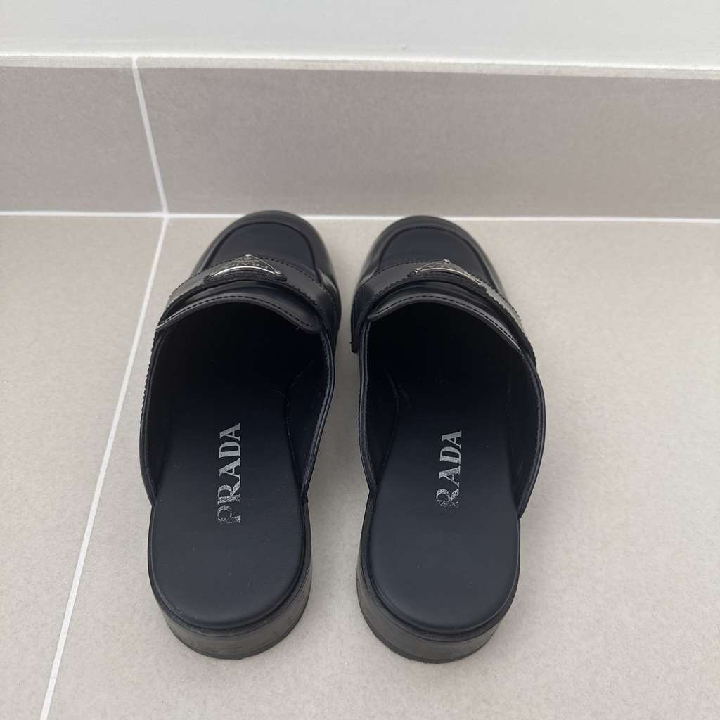 Prada Logo Leather Mules - Back view