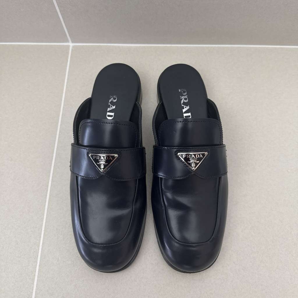 Prada Logo Leather Mules - Image 6