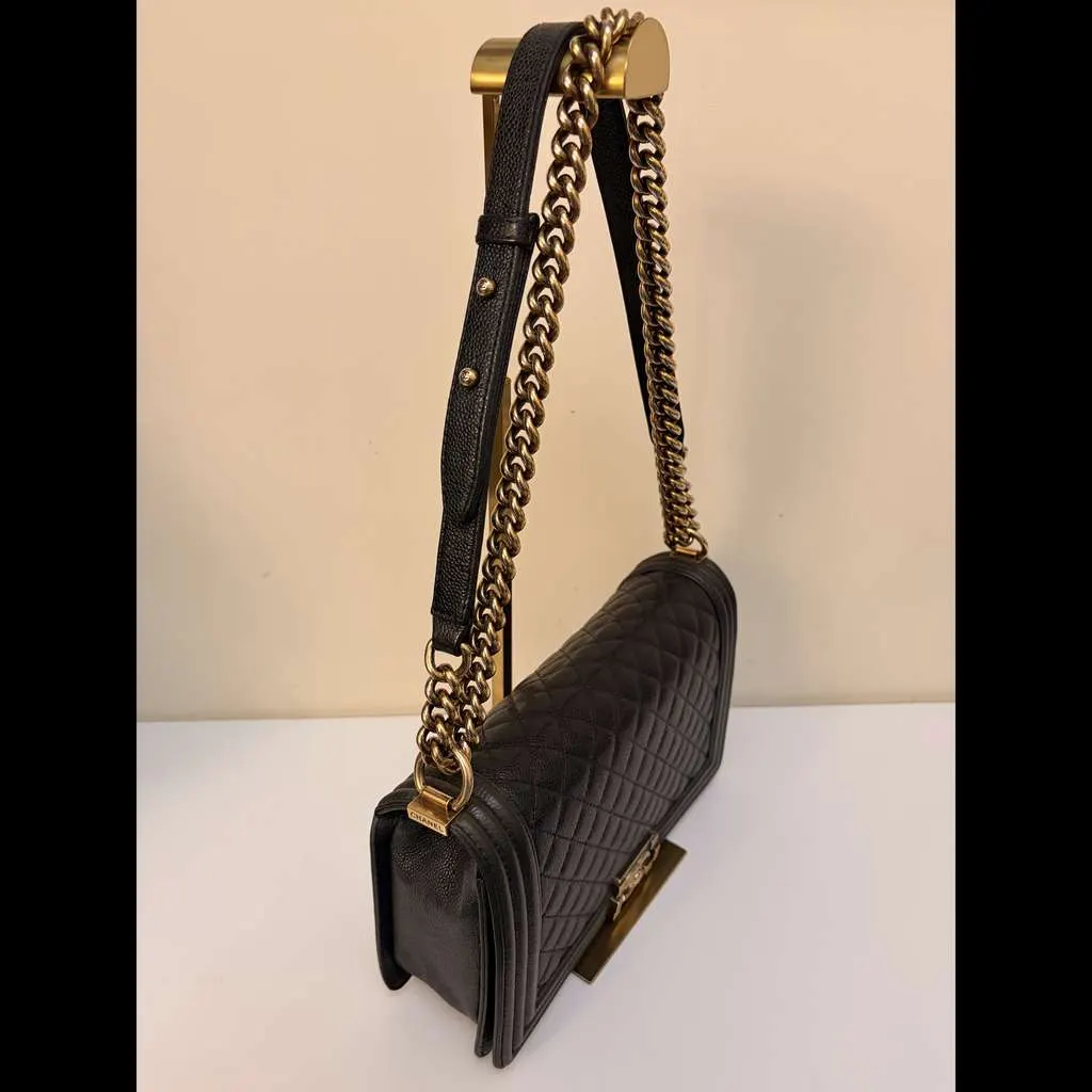 Chanel Leboy Flap Bag Navy Leather Good - Model View