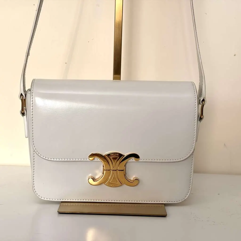 Celine Teen Triomphe Shoulde Bag White Leather Good - Back View