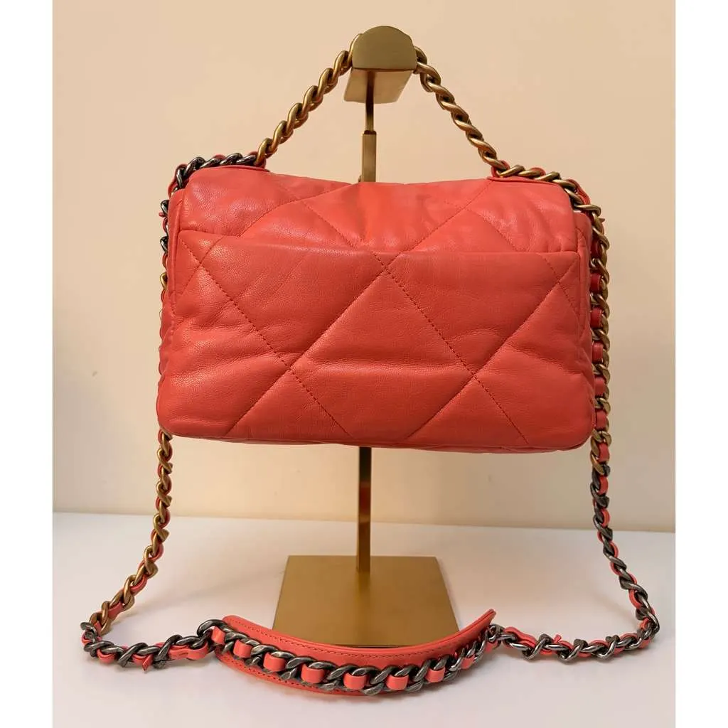 Chanel 19 Flap Bag Pink Leather Good - Back View