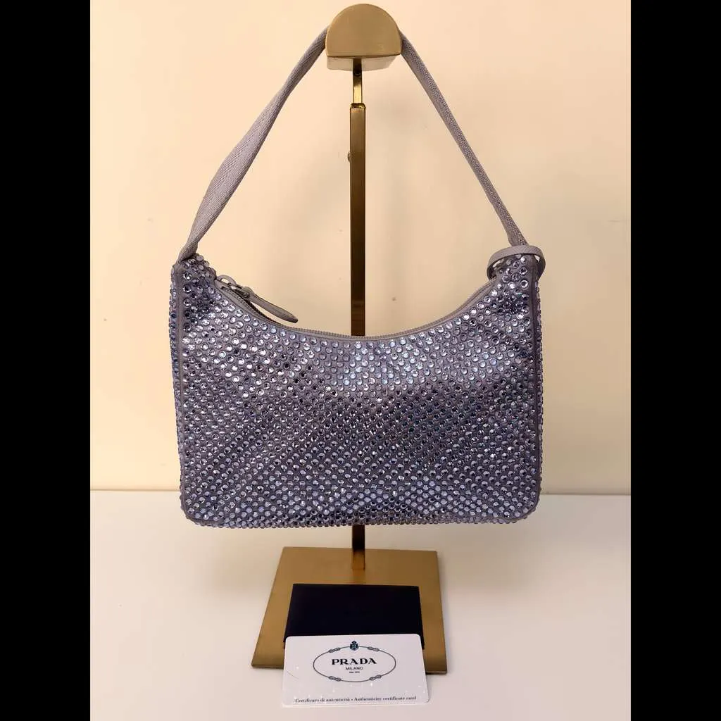 Prada Re-Edition 2000 Crystals Bag Purple Satin Very good - Back View