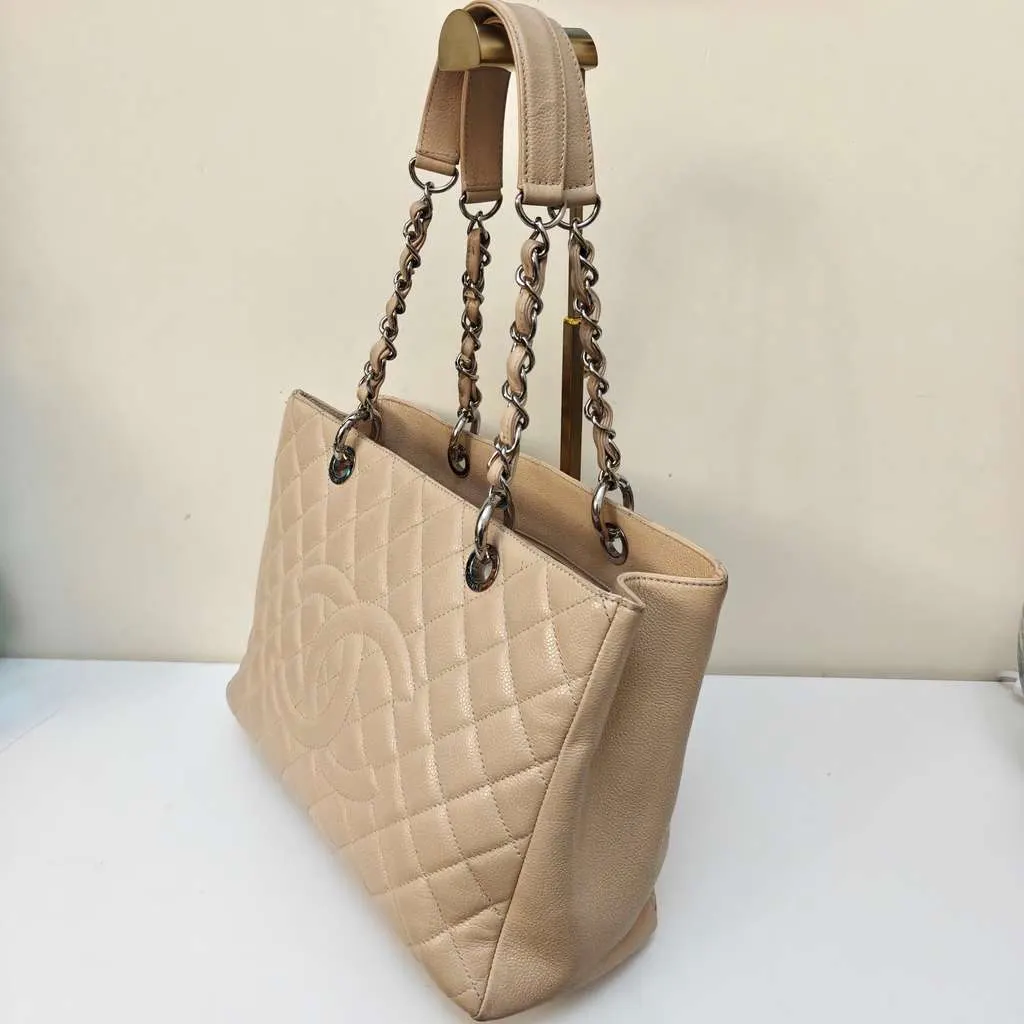 Chanel Caviar Grand Shopper Tote Beige Leather Good - Back View