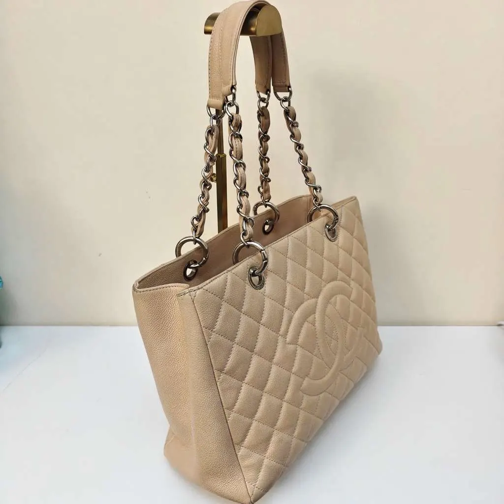 Chanel Caviar Grand Shopper Tote Beige Leather Good - Inside View
