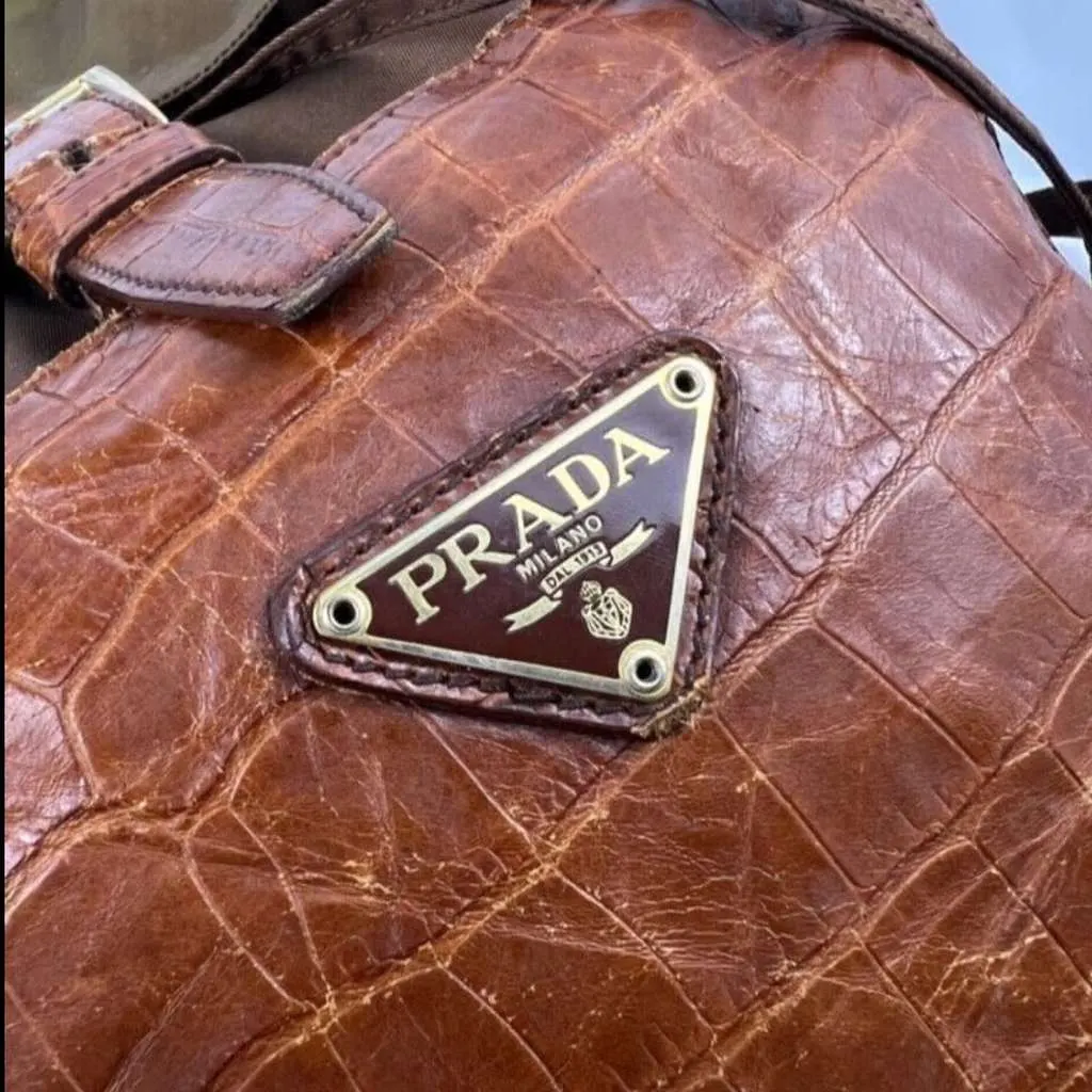 Prada Crocodile-Embossed Leather Brown Very good - Model View