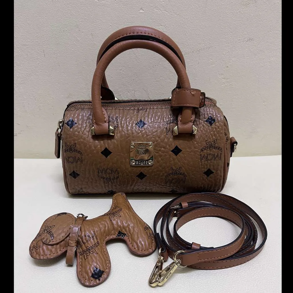 MCM Mini Ella Boston Brown Leather Very good - Back View