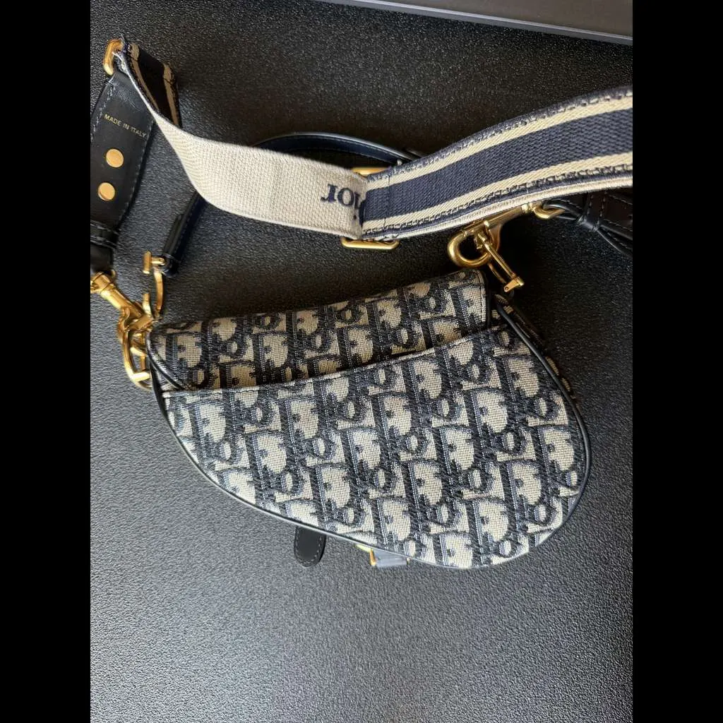 Dior Saddle Mini Navy Cotton Very good - Back View