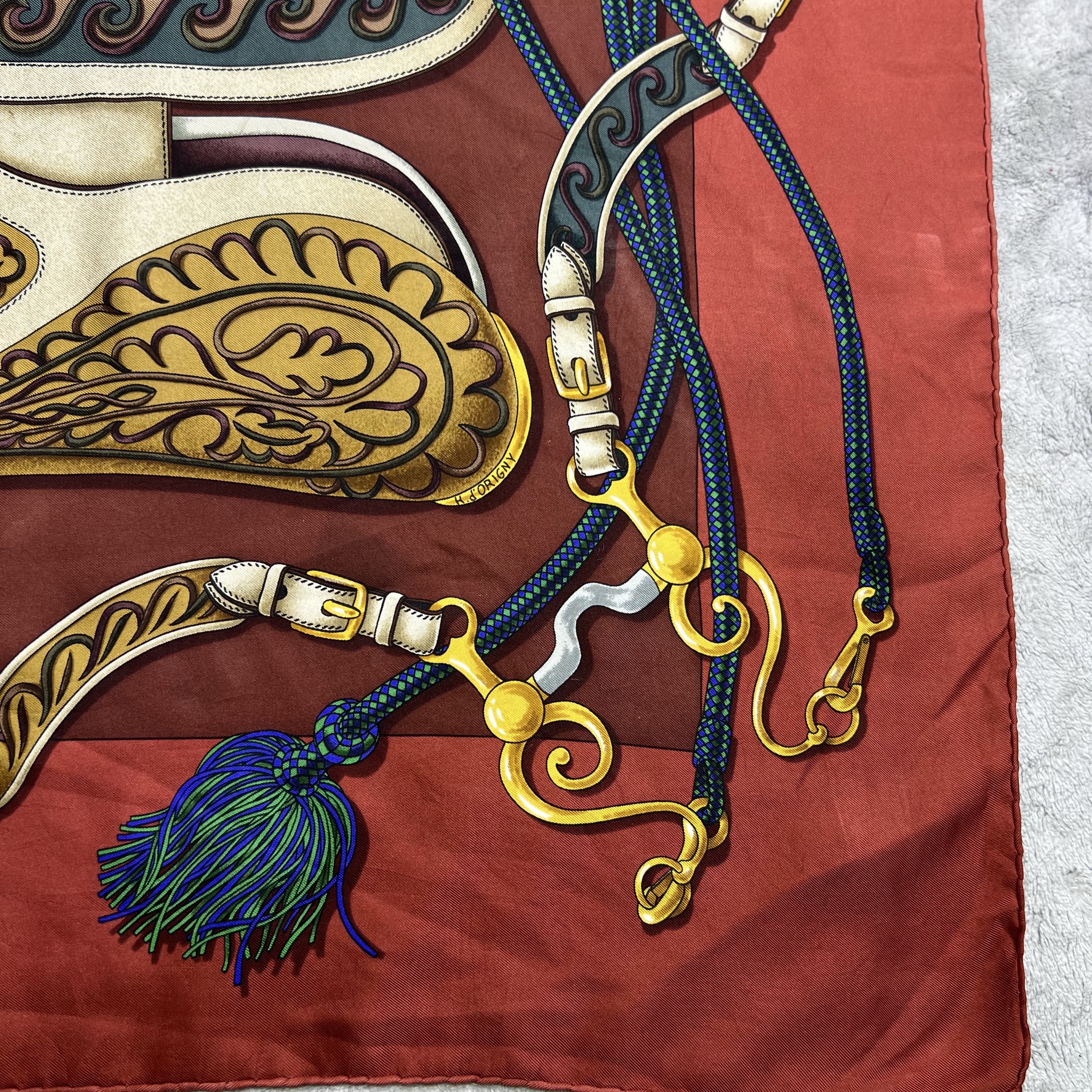 Hermès Vintage Festival Silk Scarf Red Silk Good condition - Inside View