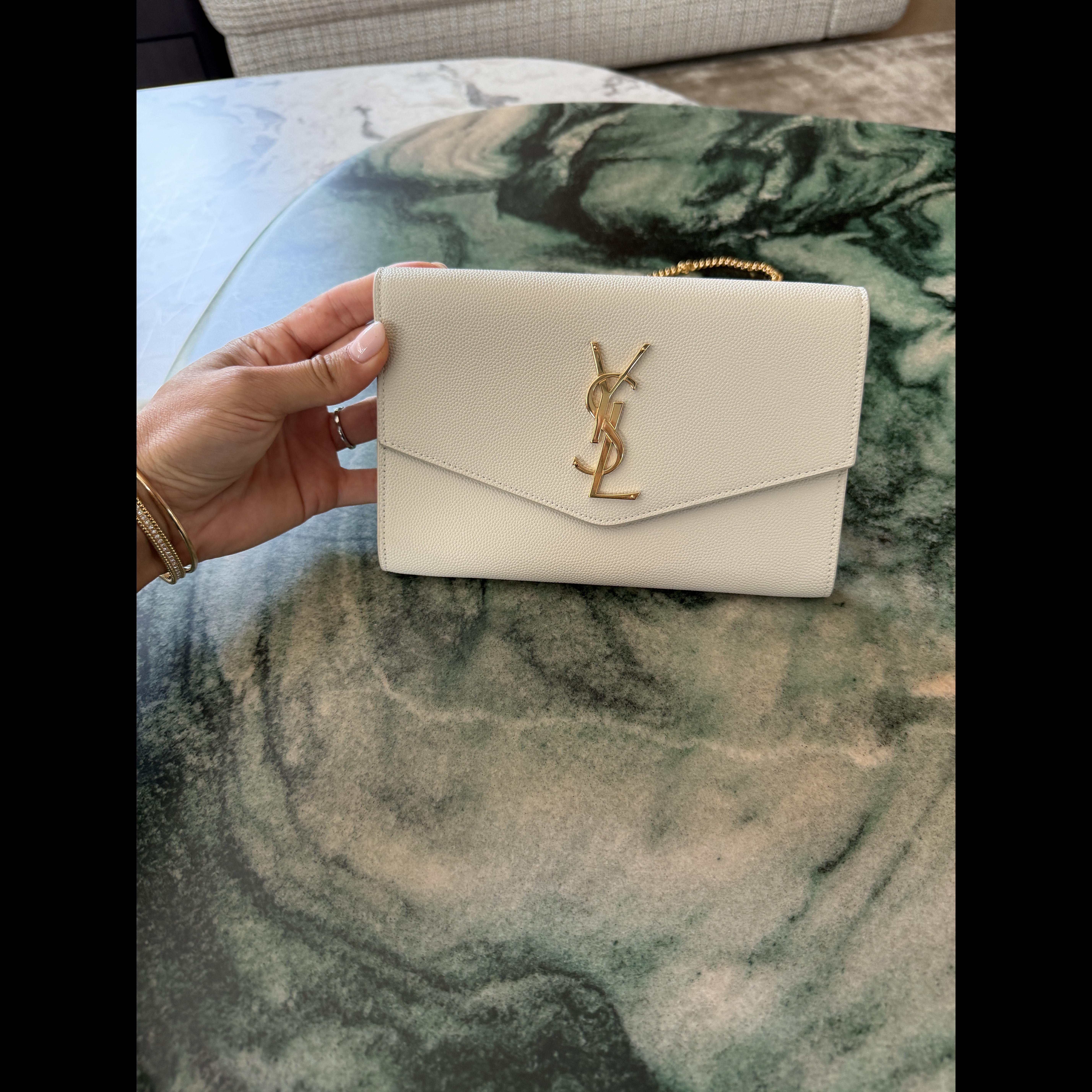 Saint Laurent Uptown Chain Waller Bag White Leather Never worn - Inside View