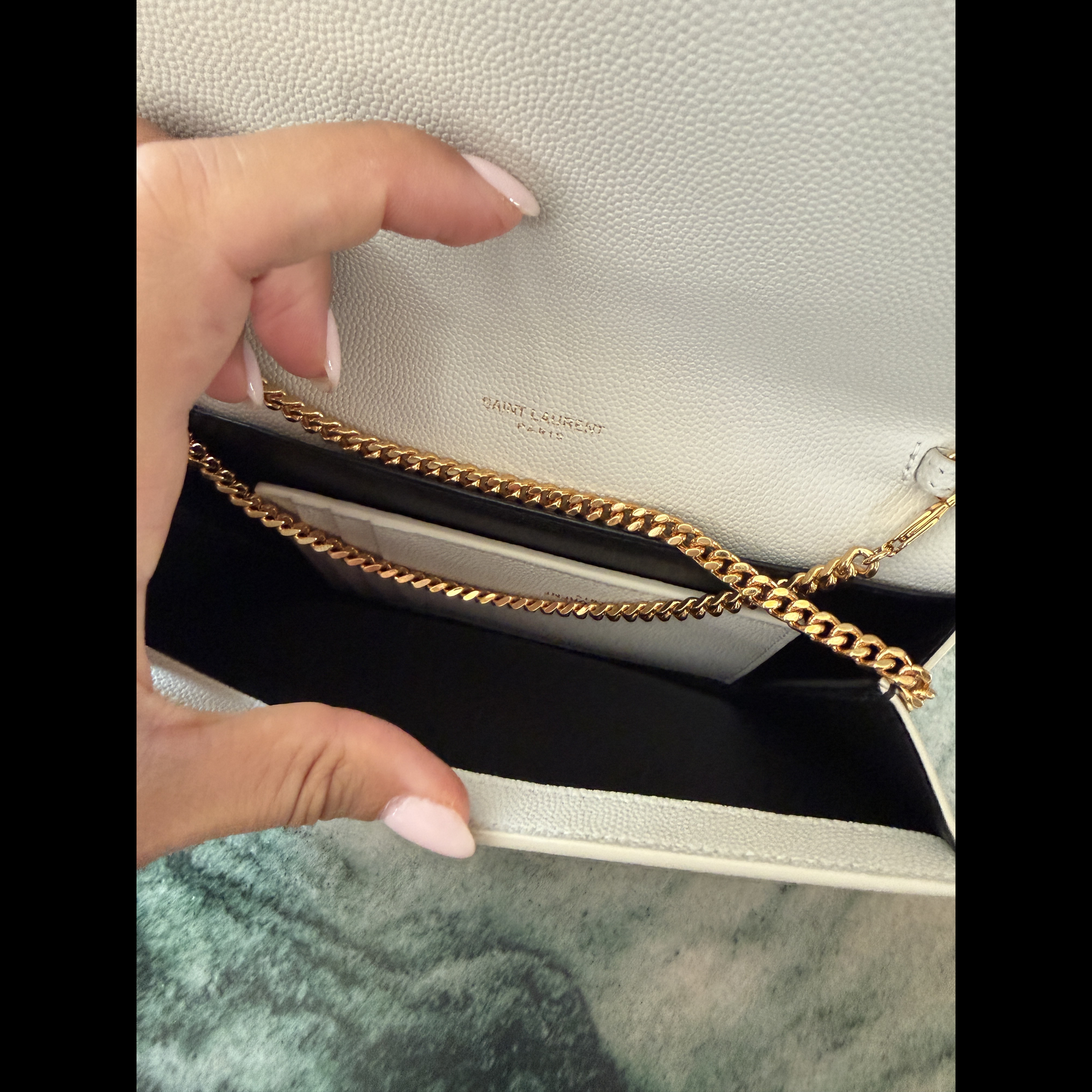 Saint Laurent Uptown Chain Waller Bag White Leather Never worn - Model View