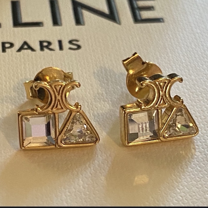 Celine Celine Geometric Triomphe Earrings Gold Brass Very good condition - Back View