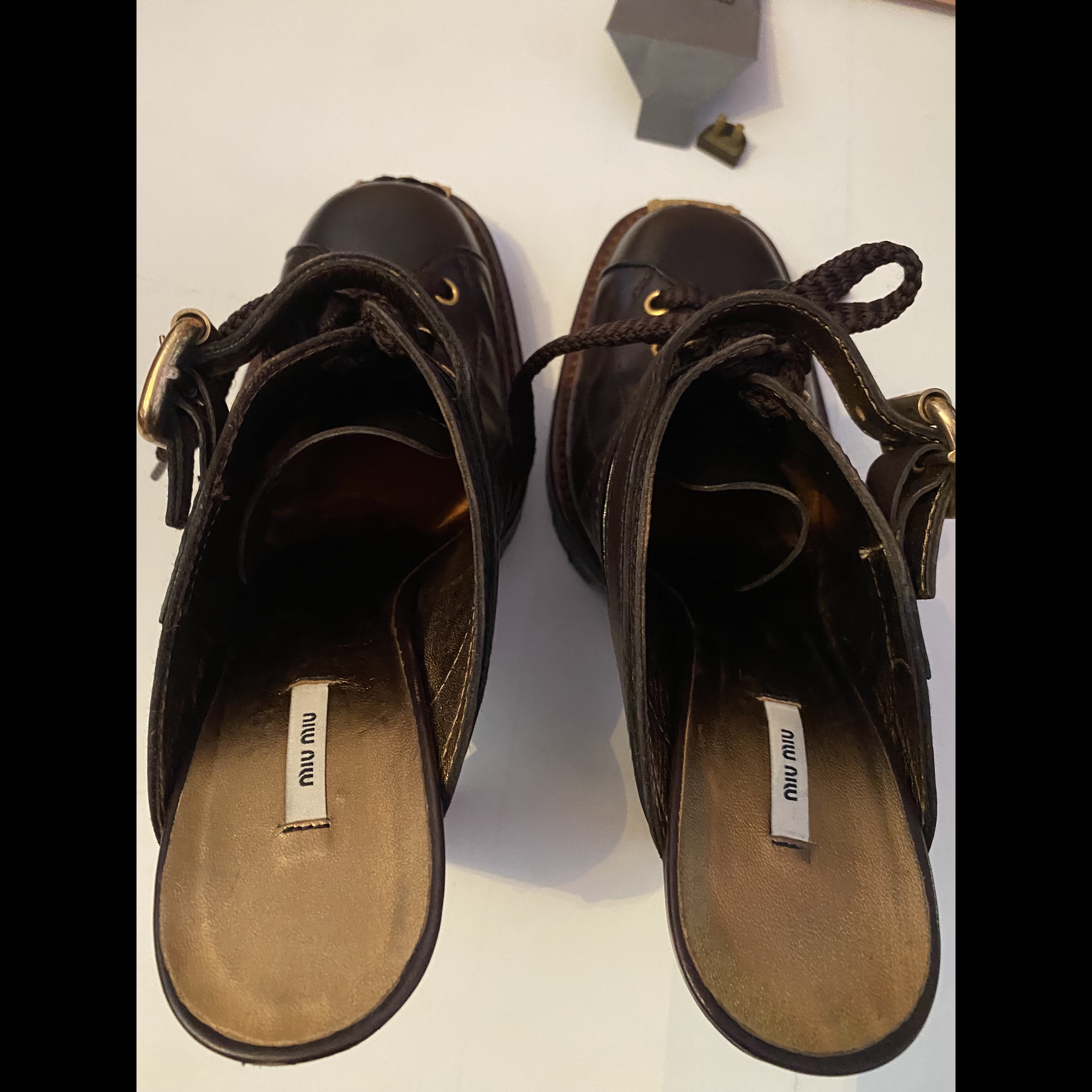 Miu Miu Miu Miu Platform Mules Brown Leather Never worn - Box View