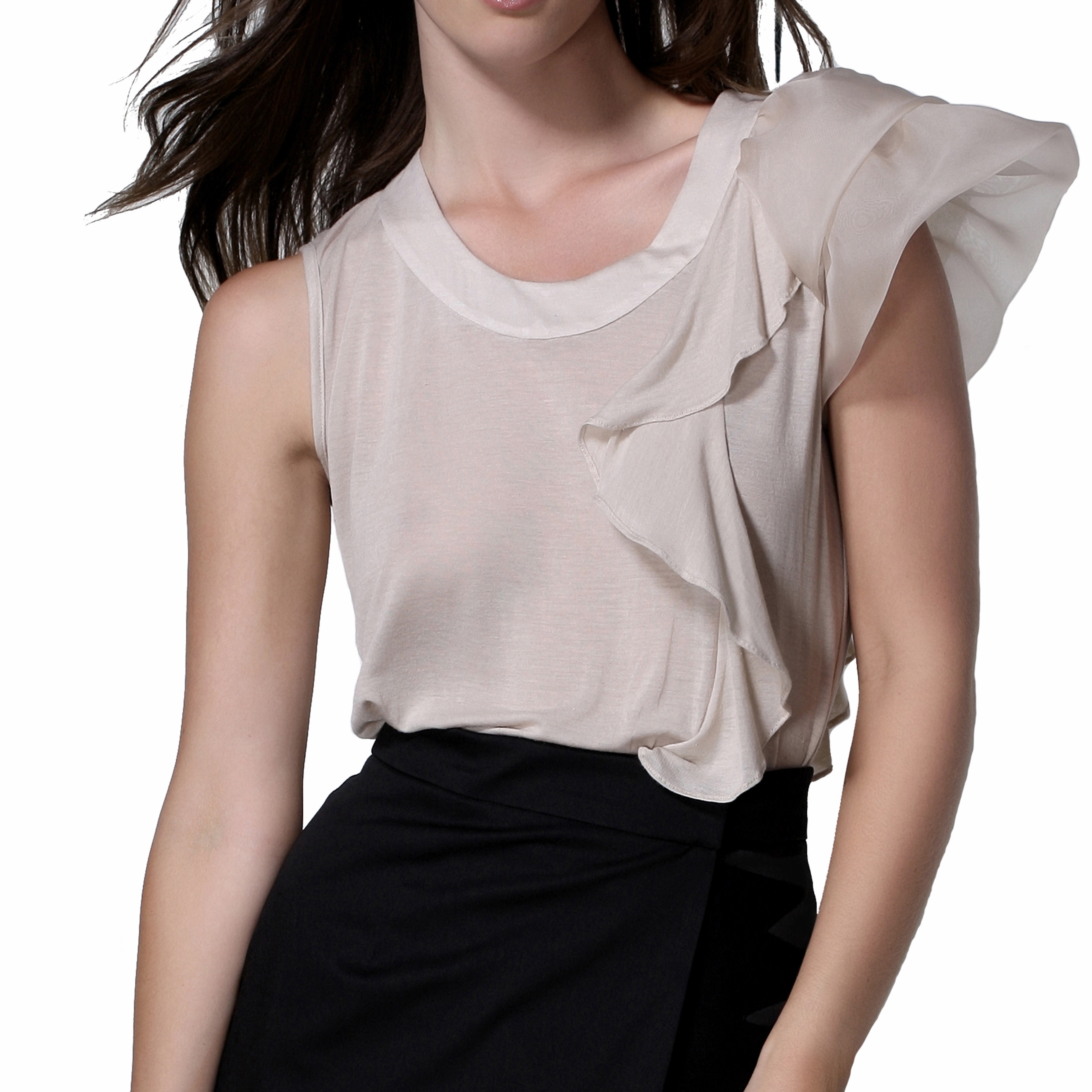 Yotam Solomon Asymmetrical Knit Top Beige Cotton Never worn - Model View