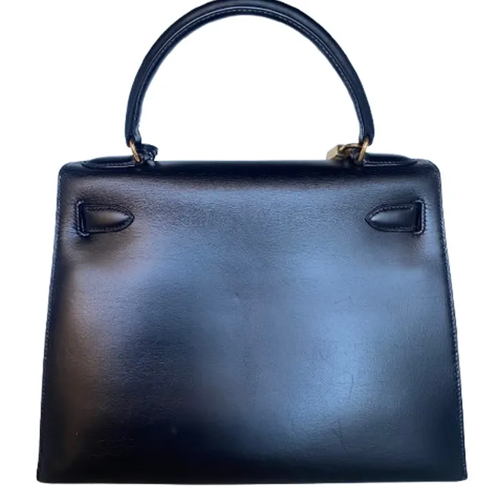 Hermès Kelly 28 Sellier Black Black Leather Good - Back View