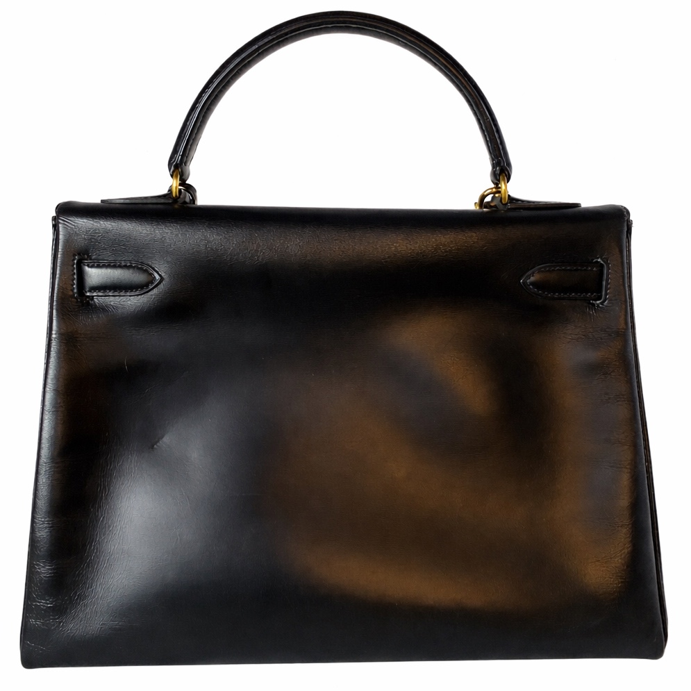 Hermès Kelly 32 Black Box Black Leather Good condition - Back View