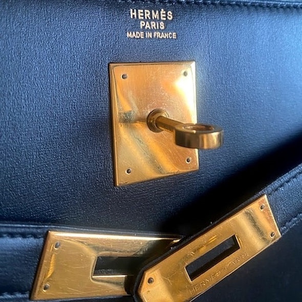 Hermès Kelly 32 Sellier Black Black Leather Good condition - Box View