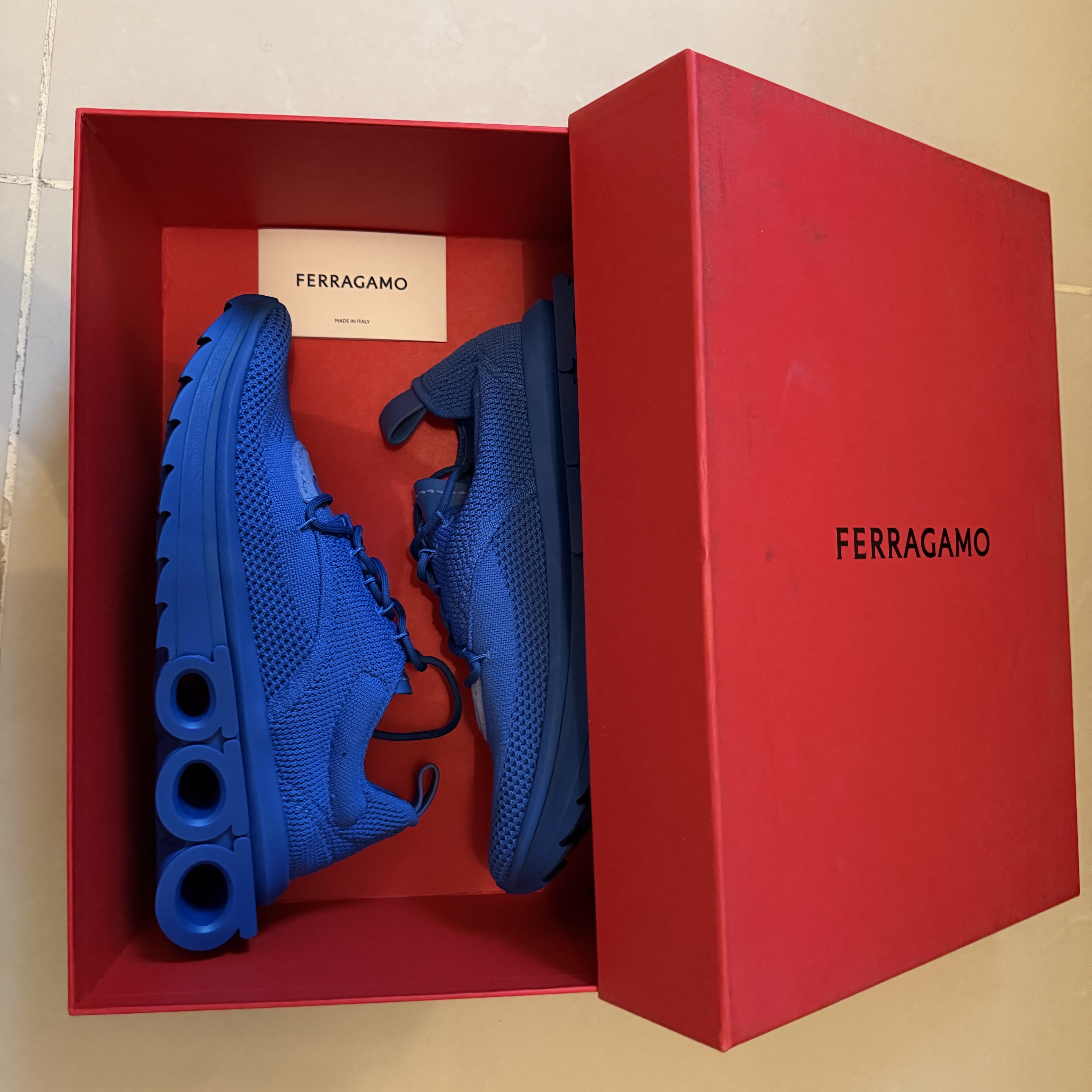 Salvatore Ferragamo S.p.A. Ferragamo Knit Sneakers Blue Never worn, with tag - Model View