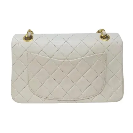 Chanel White Double Flap Bag White Leather Good - Back View