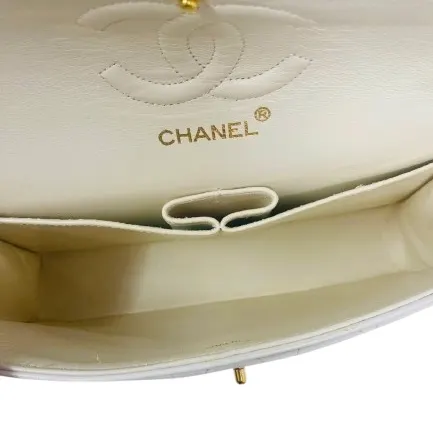 Chanel White Double Flap Bag White Leather Good - Model View