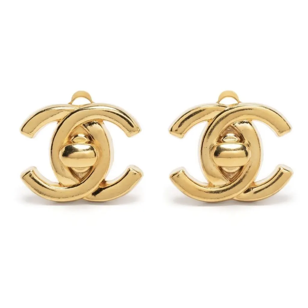 Chanel CC Turnlock CC Earrings Gold Gold Good - Front View