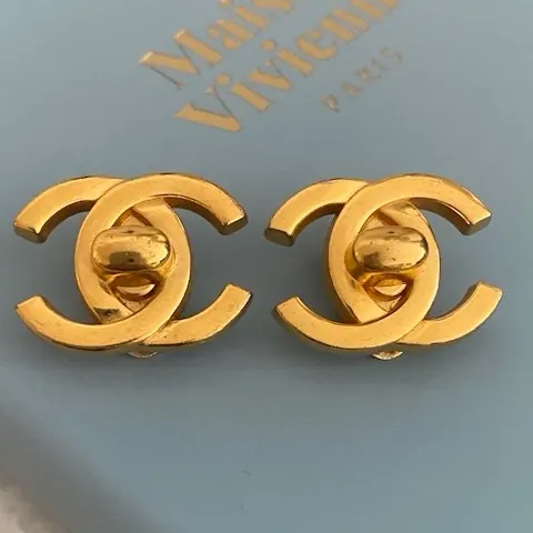 Chanel CC Turnlock CC Earrings Gold Gold Good - Back View