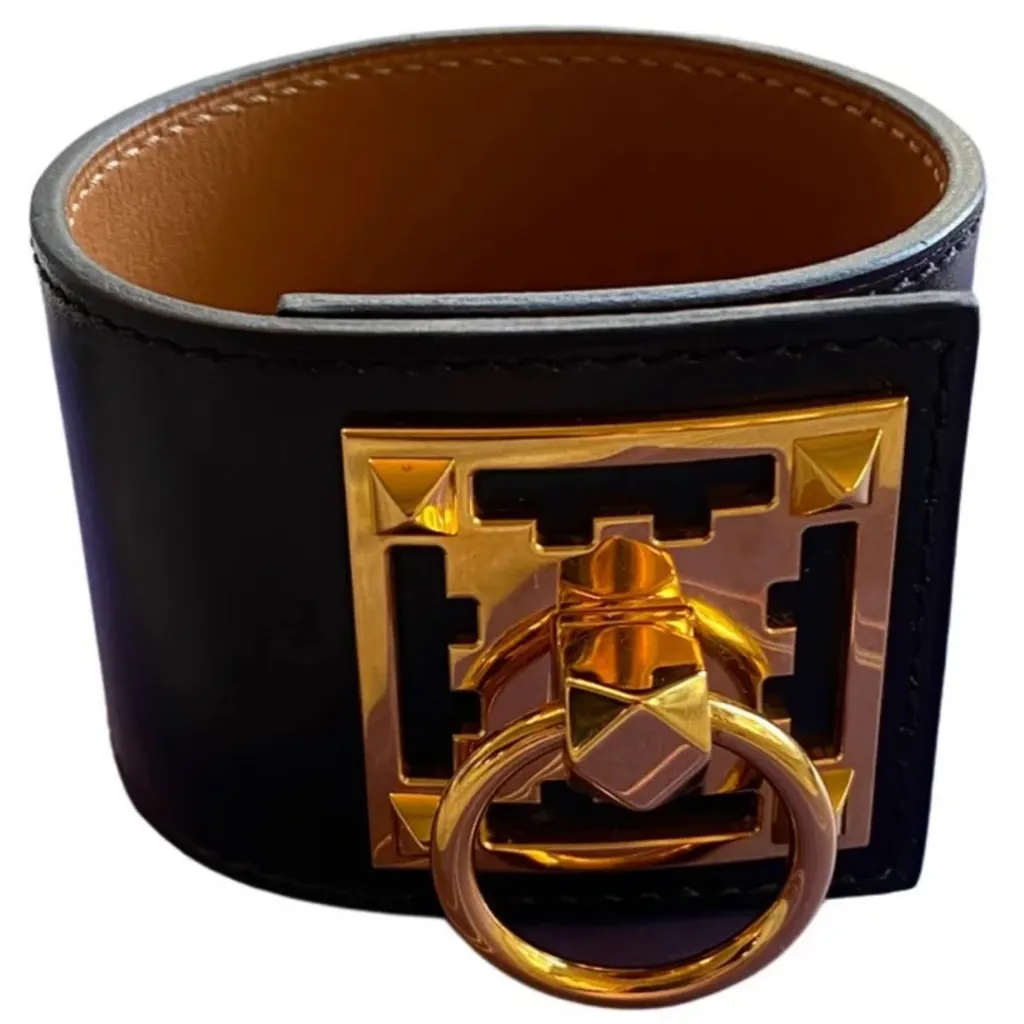 Hermès Creneau Bracelet Black Brass Good - Front View