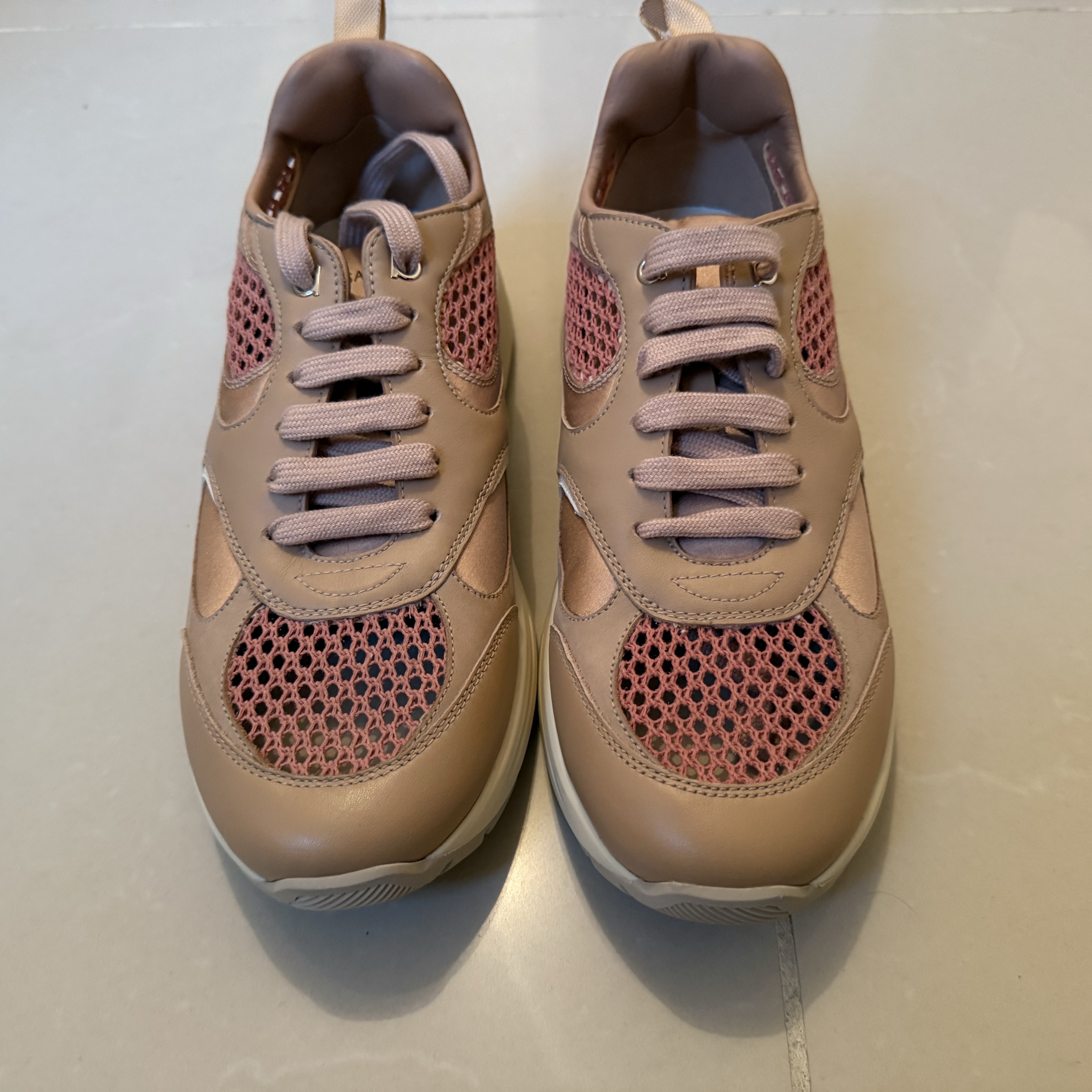 Salvatore Ferragamo S.p.A. Ferragamo Sneakers Pink Leather Never worn, with tag - Model View