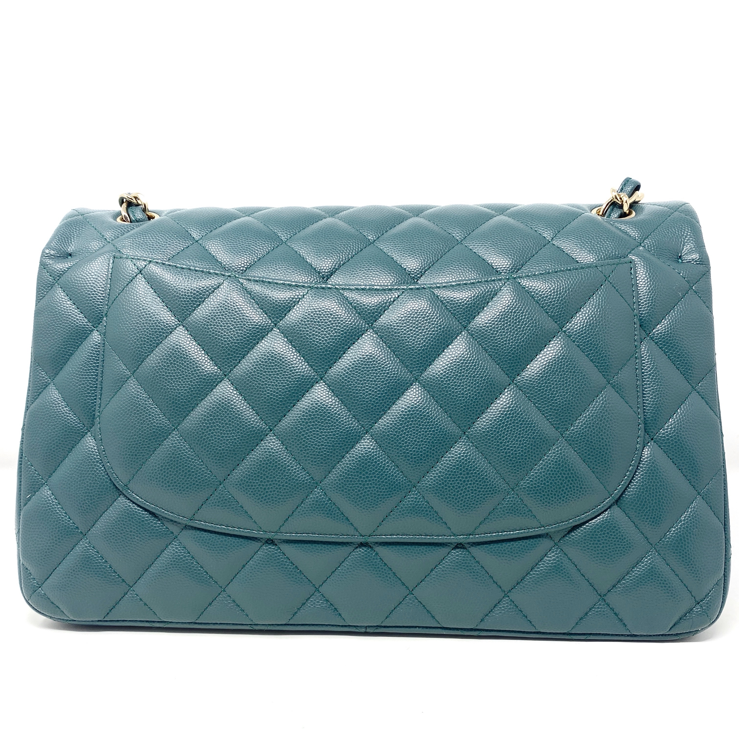 Chanel Double Flap Bag Green Leather Good condition - Back View