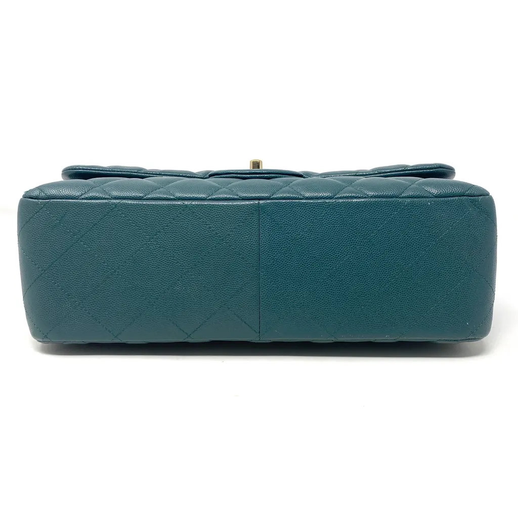 Chanel Double Flap Bag Green Leather Good - Inside View