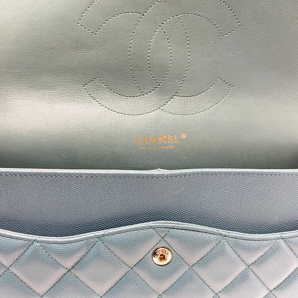 Chanel Double Flap Bag Green Leather Good - Box View