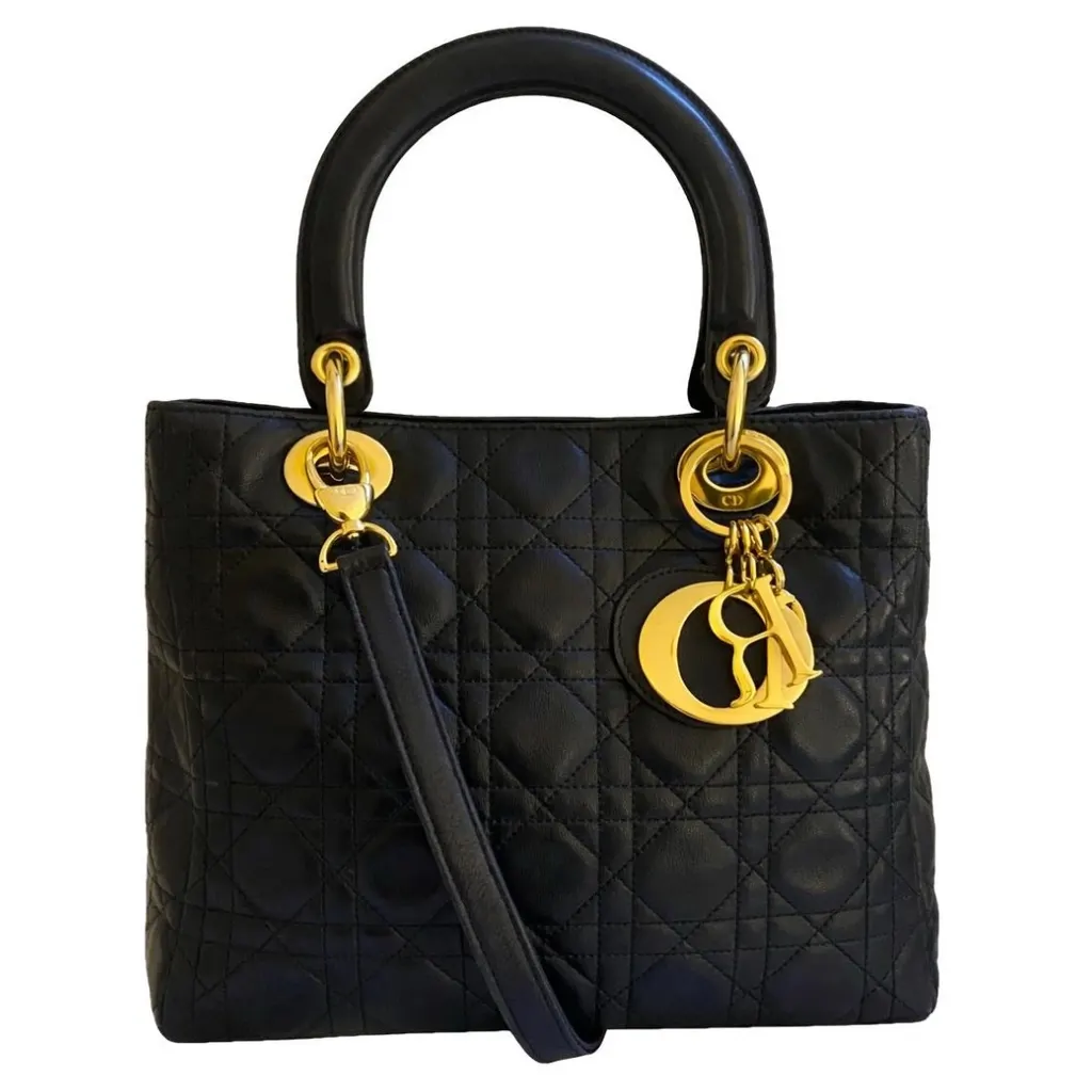 Dior Lady Dior Black Leather Black Leather Good - Front View