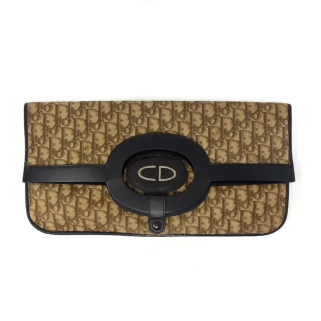 Dior Vintage Monogram Dior Clutch Brown Canvas Good - Front View