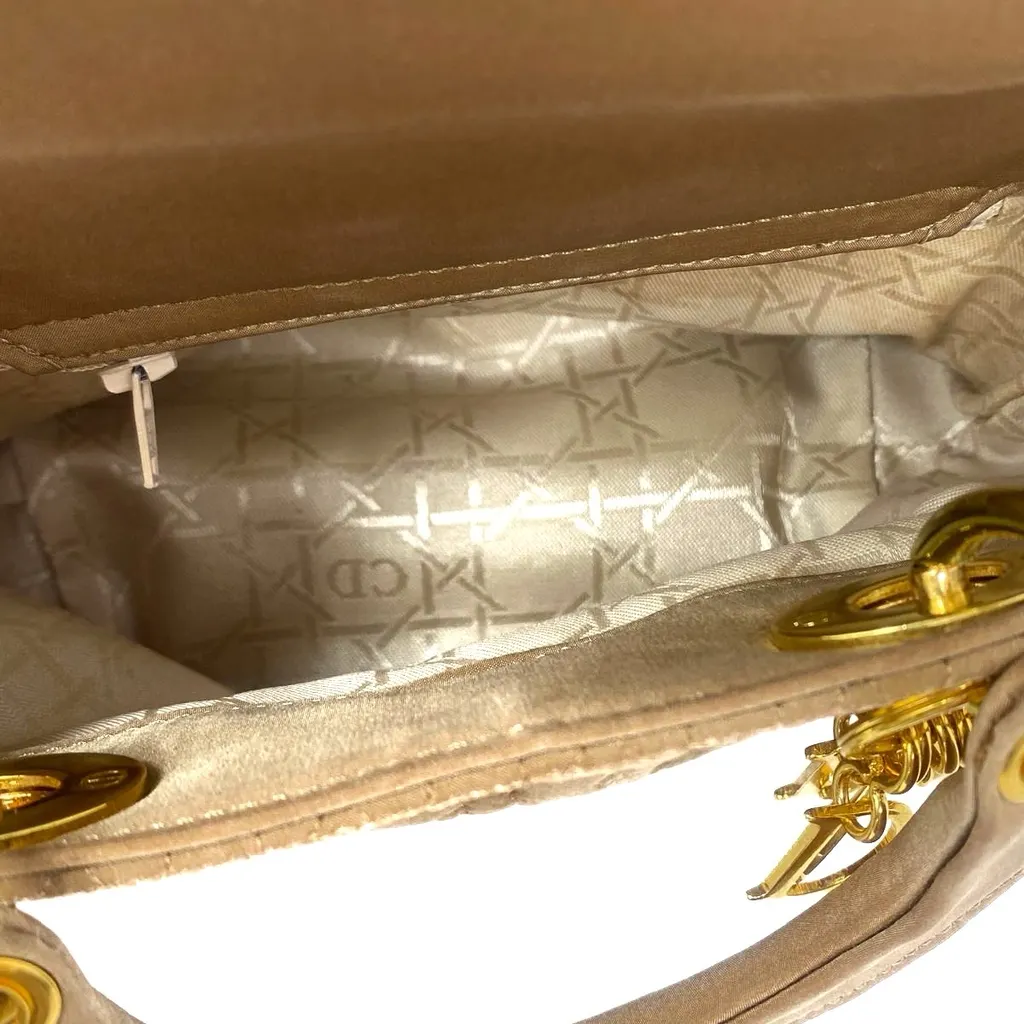Dior Mini Lady Dior Beige Beige Canvas Good - Model View